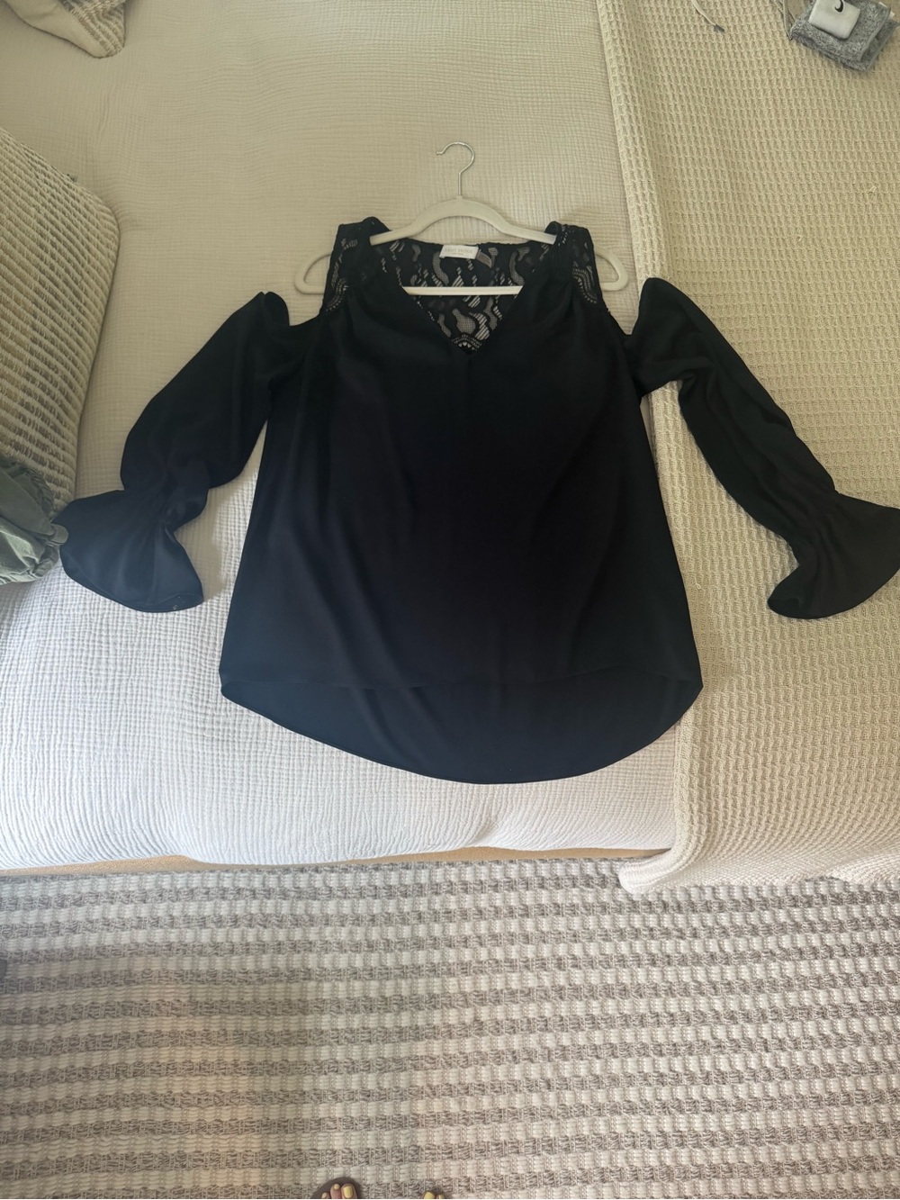 Ramy Brook Black Lace Cold-Shoulder Blouse